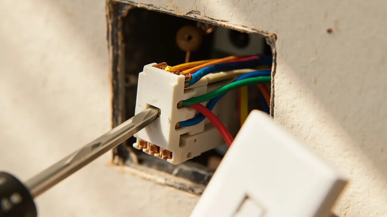 Elektrik ustası duvar kutusuna akıllı anahtar modülü monte ediyor